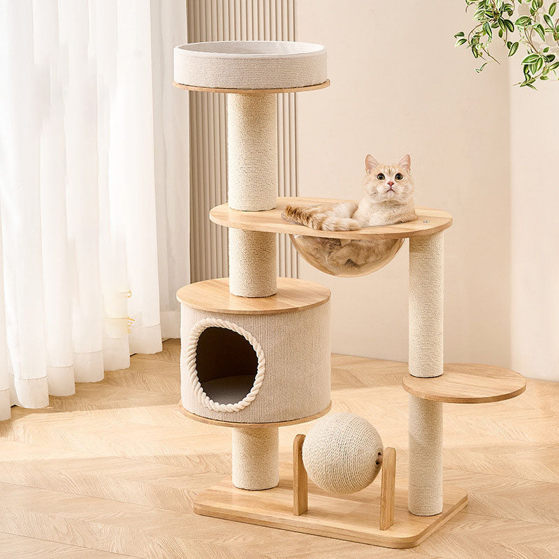 Modern Scandinavian Round Sisal Multi-Layer Wood Cat Tree for Home-Orizon Depot