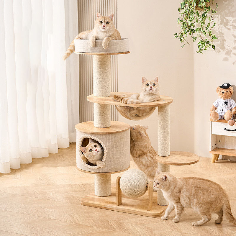 Modern Scandinavian Round Sisal Multi-Layer Wood Cat Tree for Home-Orizon Depot