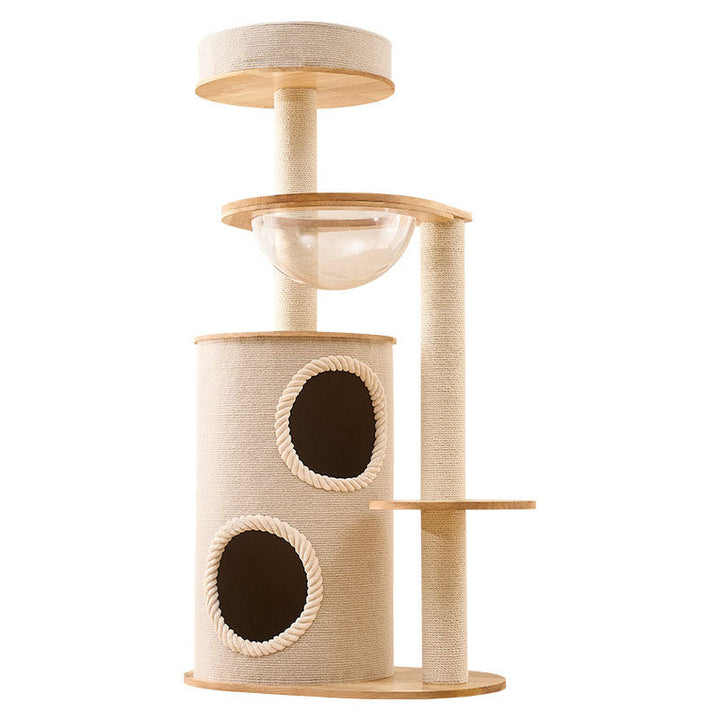 Modern Scandinavian Round Sisal Multi-Layer Wood Cat Tree for Home-Orizon Depot