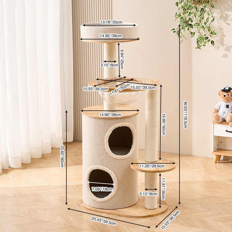 Modern Scandinavian Round Sisal Multi-Layer Wood Cat Tree for Home-Orizon Depot