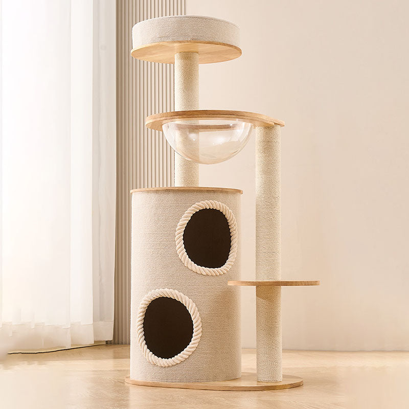 Modern Scandinavian Round Sisal Multi-Layer Wood Cat Tree for Home-Orizon Depot