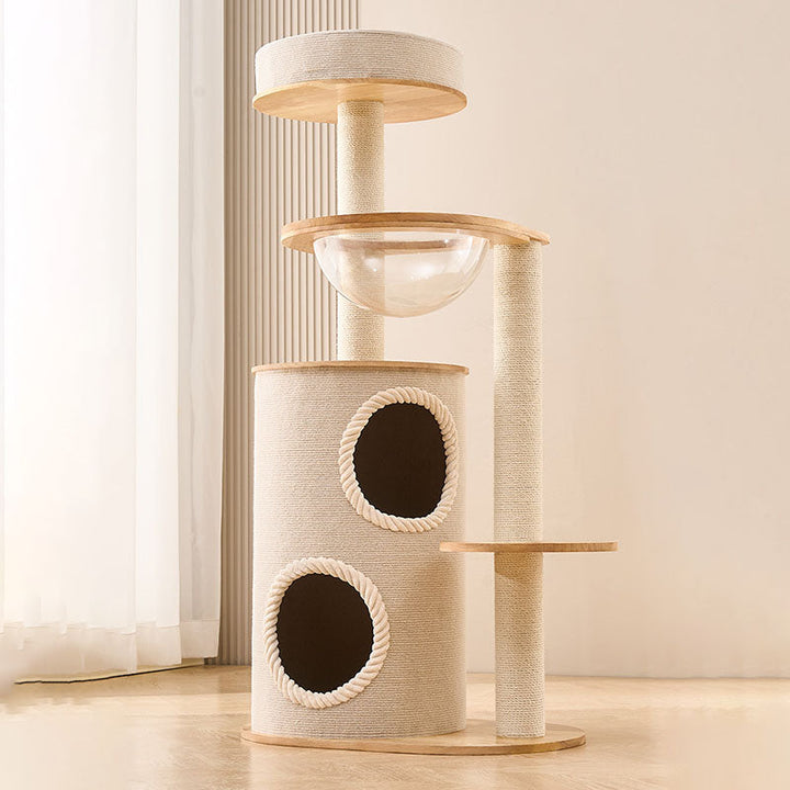 Modern Scandinavian Round Sisal Multi-Layer Wood Cat Tree for Home-Orizon Depot