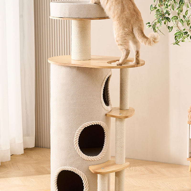 Modern Scandinavian Round Sisal Multi-Layer Wood Cat Tree for Home-Orizon Depot