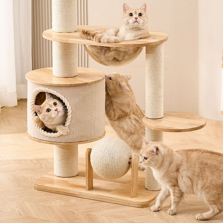 Modern Scandinavian Round Sisal Multi-Layer Wood Cat Tree for Home-Orizon Depot