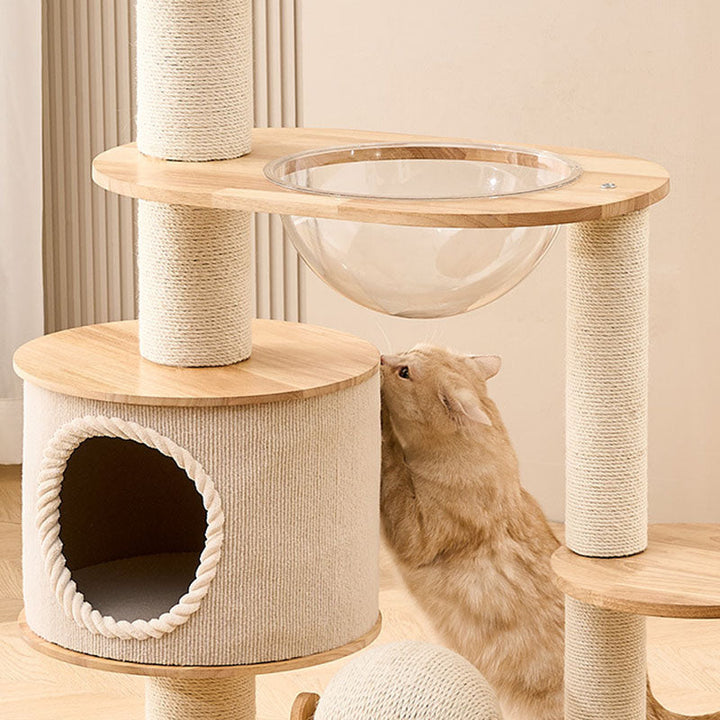 Modern Scandinavian Round Sisal Multi-Layer Wood Cat Tree for Home-Orizon Depot