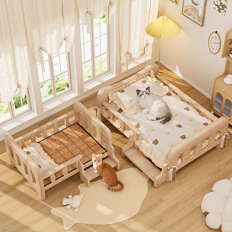 Stylish Rectangular Fabric Rattan Pine Wood Pet Bed for Bedroom-Orizon Depot