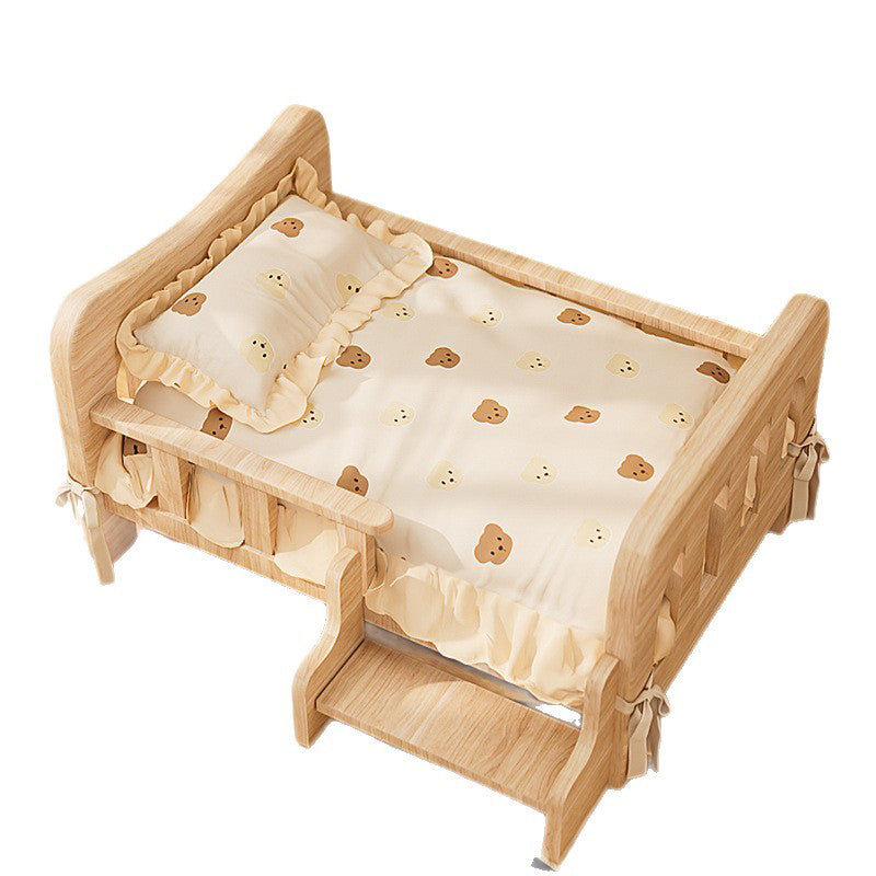 Stylish Rectangular Fabric Rattan Pine Wood Pet Bed for Bedroom-Orizon Depot