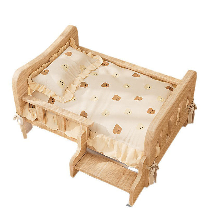 Stylish Rectangular Fabric Rattan Pine Wood Pet Bed for Bedroom-Orizon Depot
