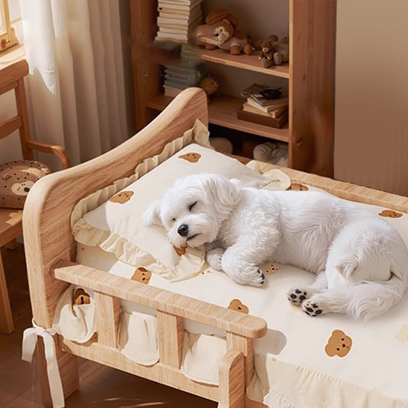 Stylish Rectangular Fabric Rattan Pine Wood Pet Bed for Bedroom-Orizon Depot