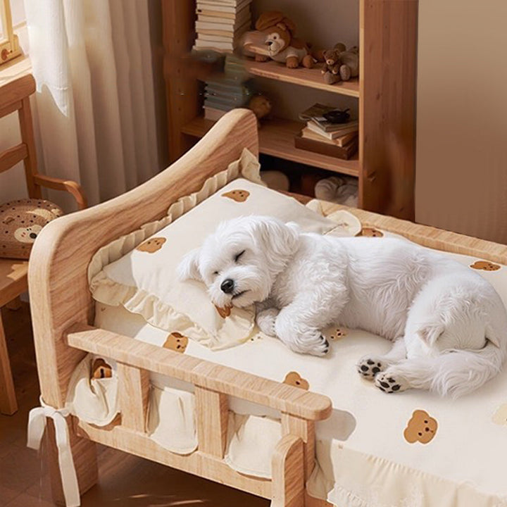 Stylish Rectangular Fabric Rattan Pine Wood Pet Bed for Bedroom-Orizon Depot