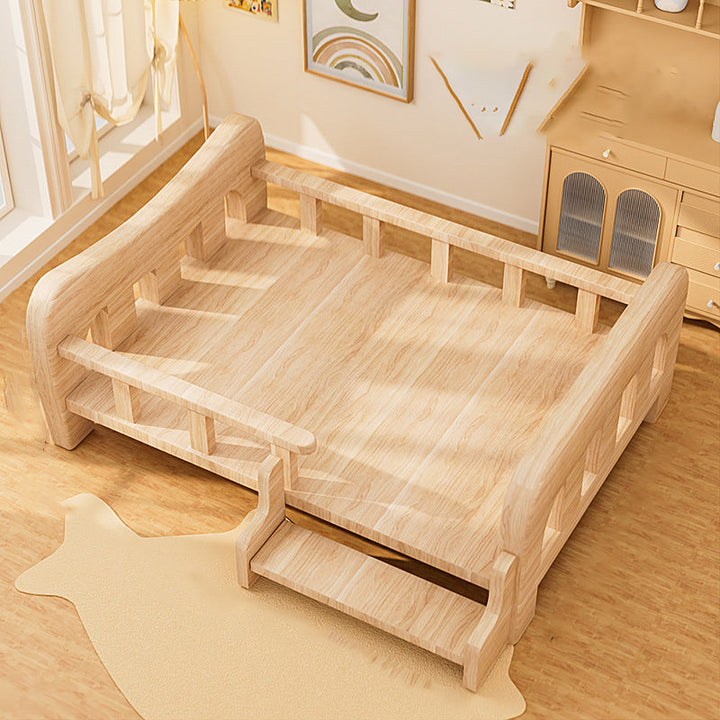Stylish Rectangular Fabric Rattan Pine Wood Pet Bed for Bedroom-Orizon Depot
