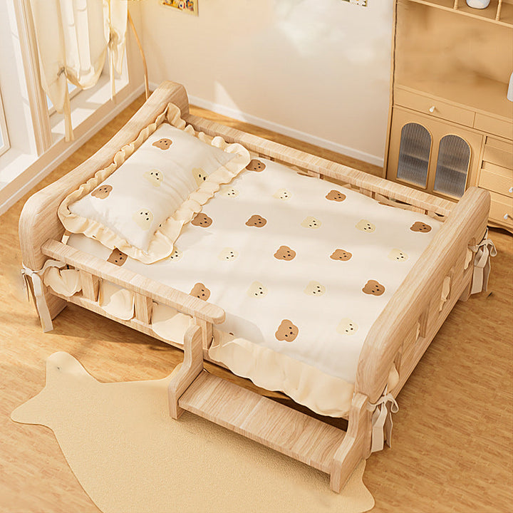 Stylish Rectangular Fabric Rattan Pine Wood Pet Bed for Bedroom-Orizon Depot