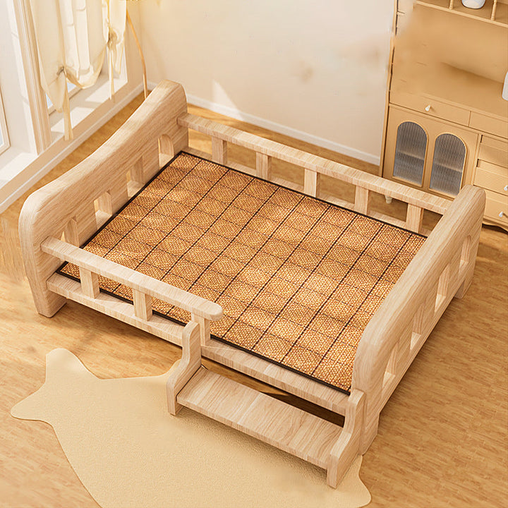 Stylish Rectangular Fabric Rattan Pine Wood Pet Bed for Bedroom-Orizon Depot