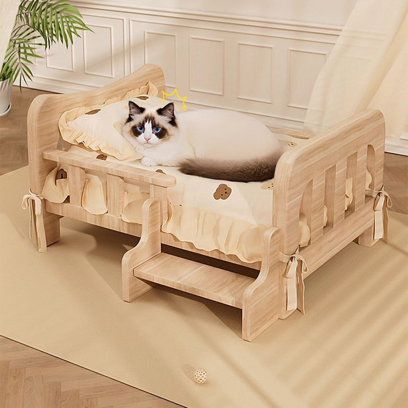 Stylish Rectangular Fabric Rattan Pine Wood Pet Bed for Bedroom-Orizon Depot
