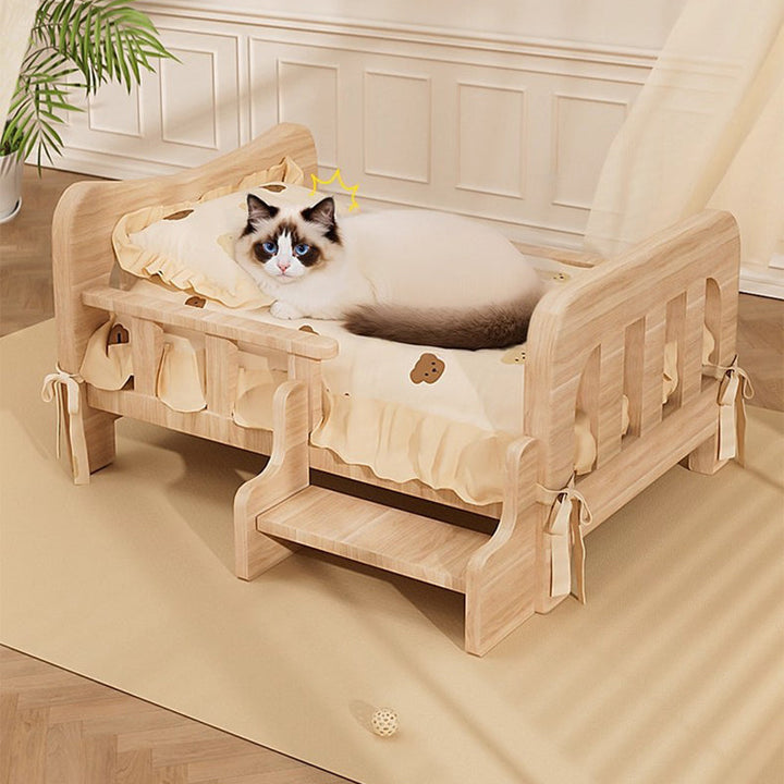 Stylish Rectangular Fabric Rattan Pine Wood Pet Bed for Bedroom-Orizon Depot