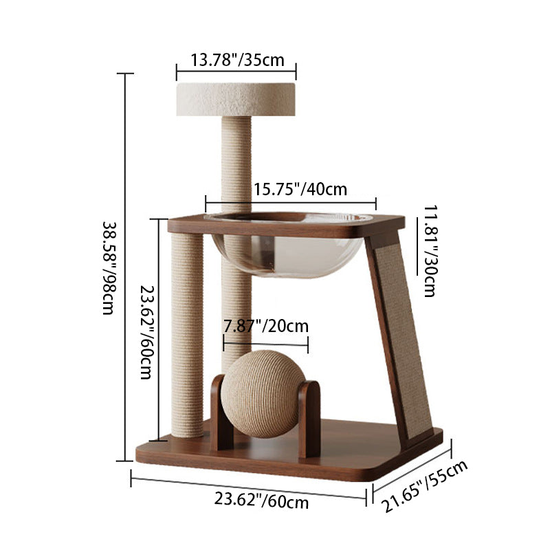 Scandinavian Round Rubberwood Multi-Functional Cat Tree for Living Room-Orizon Depot