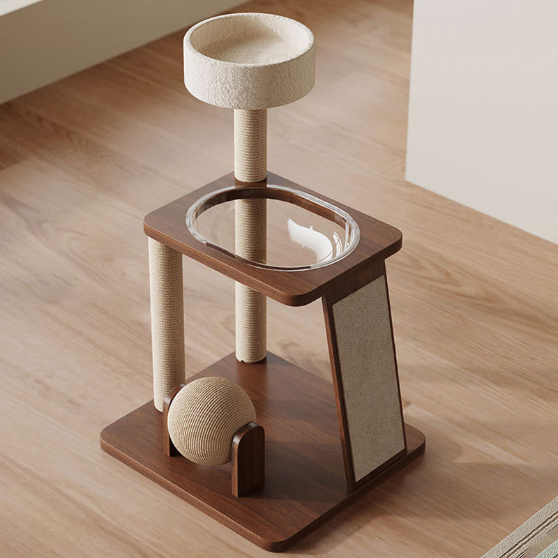 Scandinavian Round Rubberwood Multi-Functional Cat Tree for Living Room-Orizon Depot