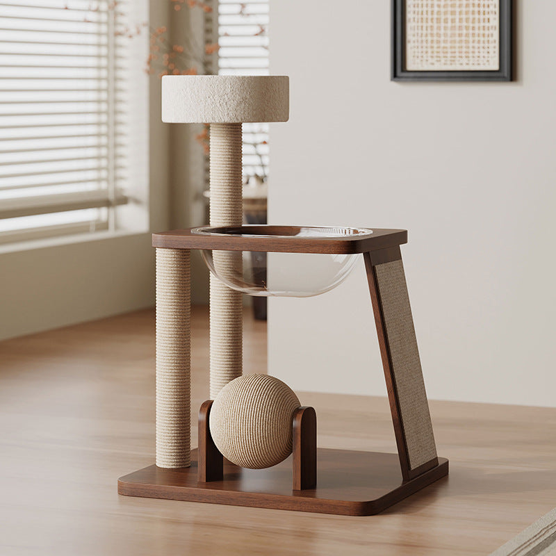 Scandinavian Round Rubberwood Multi-Functional Cat Tree for Living Room-Orizon Depot