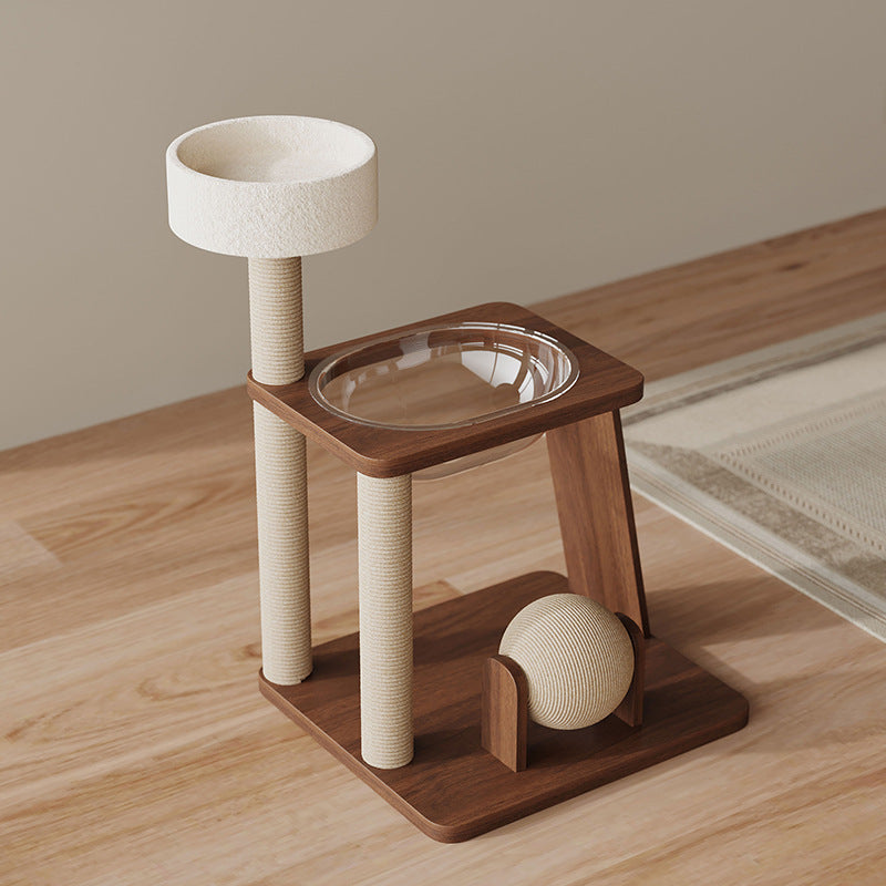 Scandinavian Round Rubberwood Multi-Functional Cat Tree for Living Room-Orizon Depot