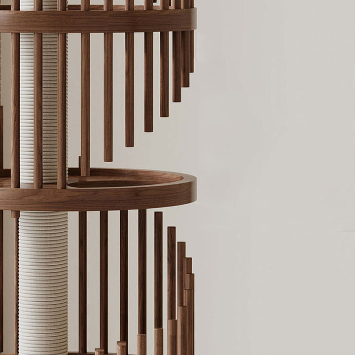 Art Deco Round Rubberwood Cat Tree with Spiral Design for Living Room-Orizon Depot