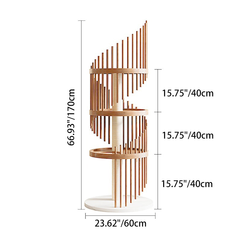 Art Deco Round Rubberwood Cat Tree with Spiral Design for Living Room-Orizon Depot