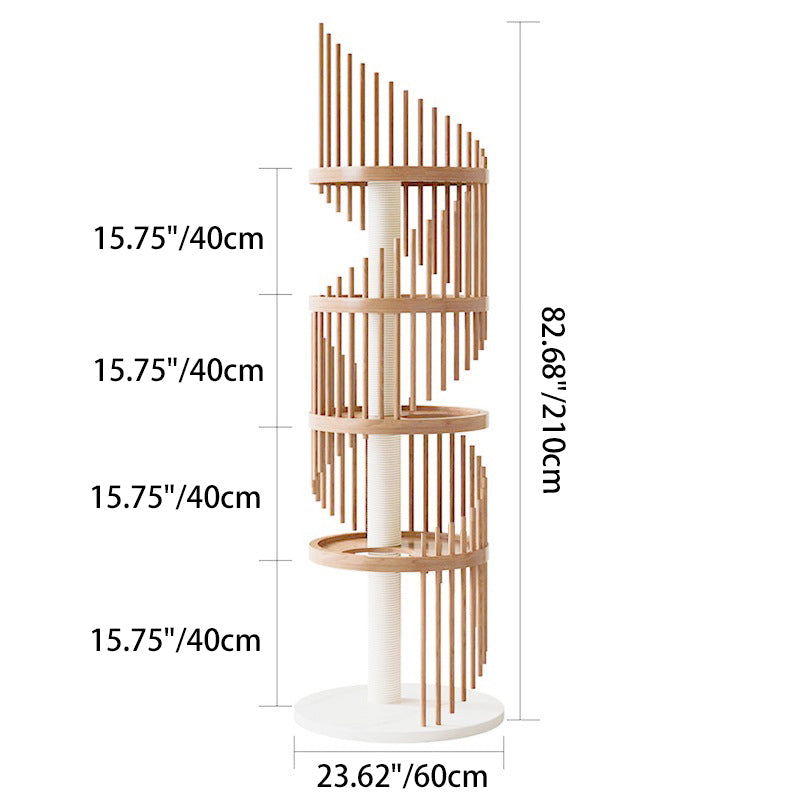 Art Deco Round Rubberwood Cat Tree with Spiral Design for Living Room-Orizon Depot