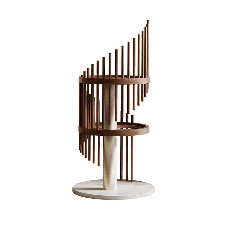 Art Deco Round Rubberwood Cat Tree with Spiral Design for Living Room-Orizon Depot