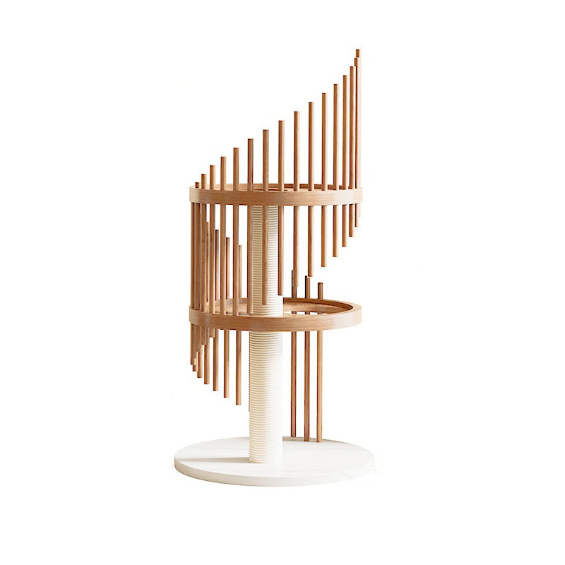 Art Deco Round Rubberwood Cat Tree with Spiral Design for Living Room-Orizon Depot