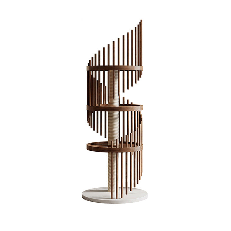 Art Deco Round Rubberwood Cat Tree with Spiral Design for Living Room-Orizon Depot