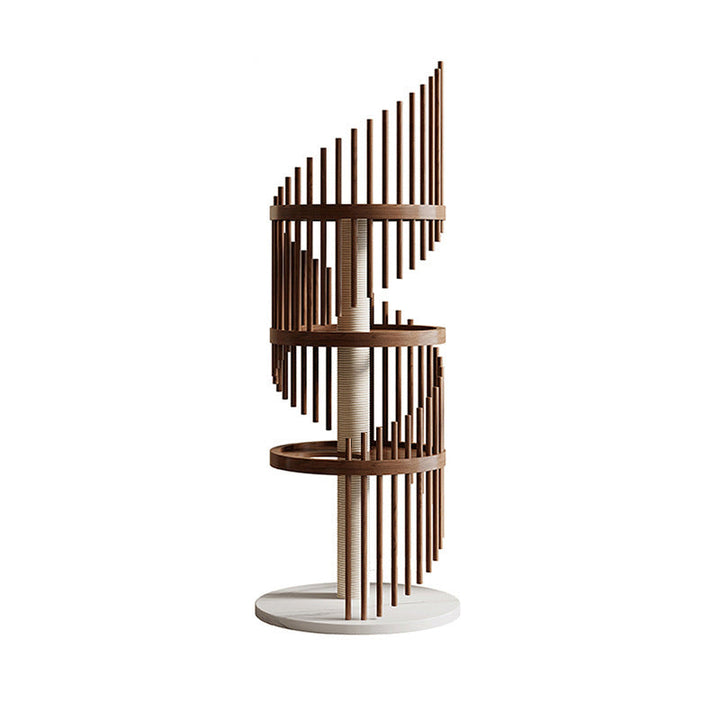 Art Deco Round Rubberwood Cat Tree with Spiral Design for Living Room-Orizon Depot
