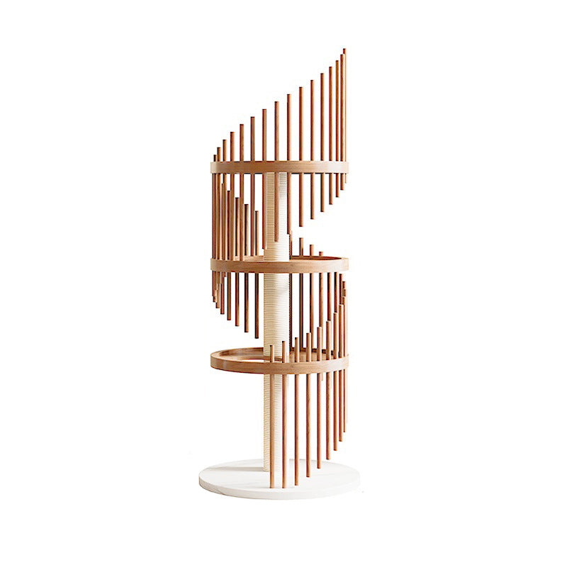 Art Deco Round Rubberwood Cat Tree with Spiral Design for Living Room-Orizon Depot