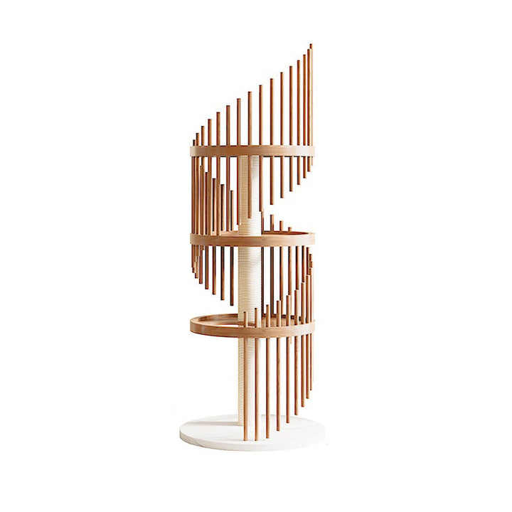 Art Deco Round Rubberwood Cat Tree with Spiral Design for Living Room-Orizon Depot