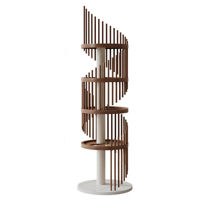 Art Deco Round Rubberwood Cat Tree with Spiral Design for Living Room-Orizon Depot