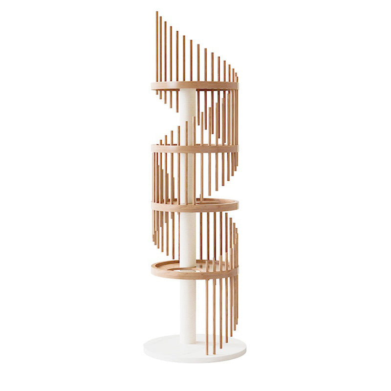 Art Deco Round Rubberwood Cat Tree with Spiral Design for Living Room-Orizon Depot