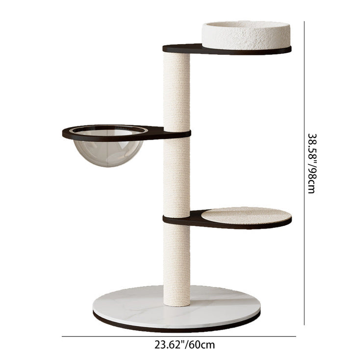 Modern Scandinavian Round Plywood Cat Tree with Stone Slab for Living Room-Orizon Depot
