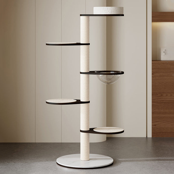 Modern Scandinavian Round Plywood Cat Tree with Stone Slab for Living Room-Orizon Depot