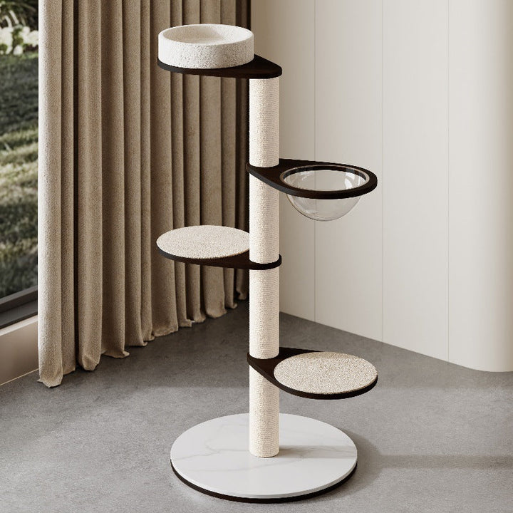 Modern Scandinavian Round Plywood Cat Tree with Stone Slab for Living Room-Orizon Depot