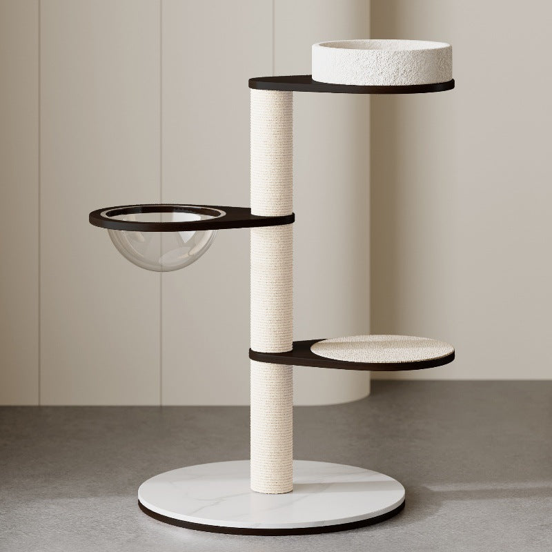Modern Scandinavian Round Plywood Cat Tree with Stone Slab for Living Room-Orizon Depot