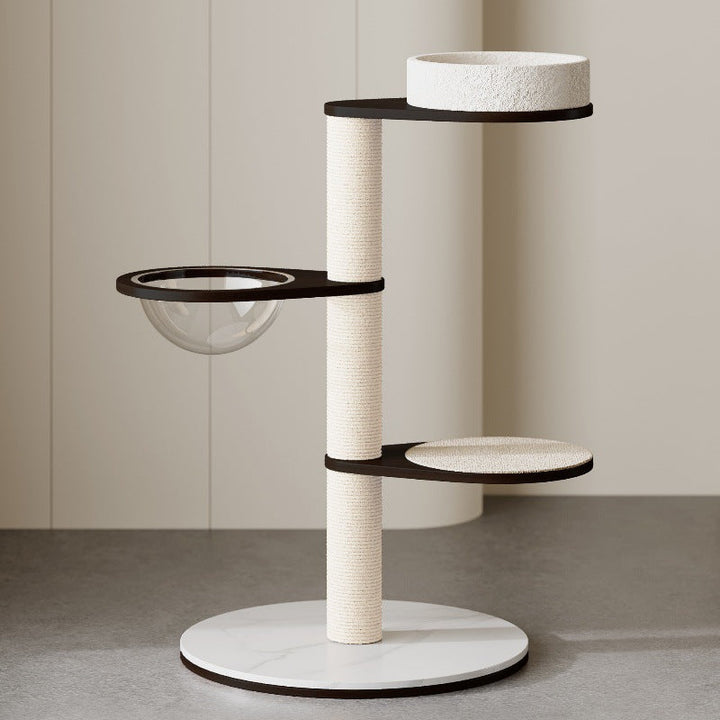 Modern Scandinavian Round Plywood Cat Tree with Stone Slab for Living Room-Orizon Depot
