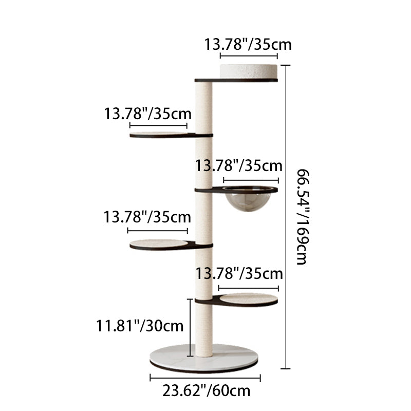Modern Scandinavian Round Plywood Cat Tree with Stone Slab for Living Room-Orizon Depot