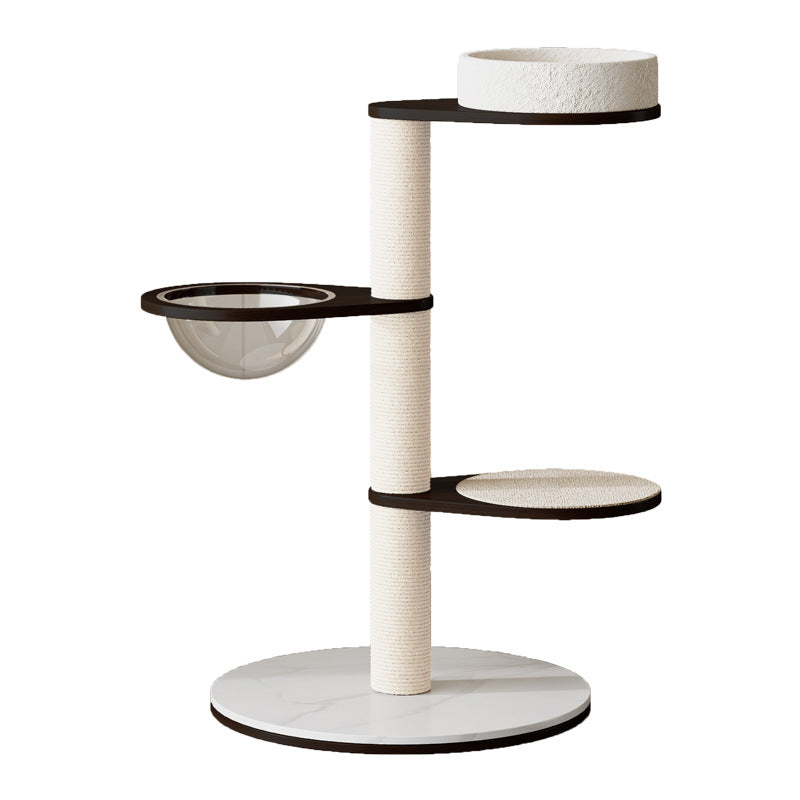 Modern Scandinavian Round Plywood Cat Tree with Stone Slab for Living Room-Orizon Depot