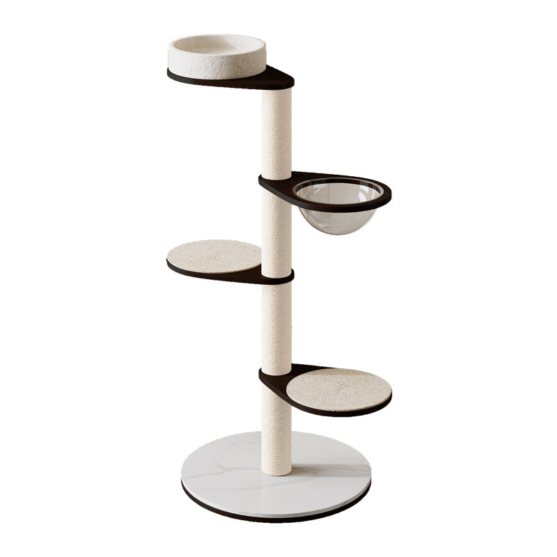 Modern Scandinavian Round Plywood Cat Tree with Stone Slab for Living Room-Orizon Depot