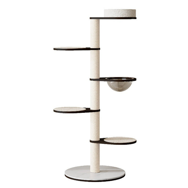 Modern Scandinavian Round Plywood Cat Tree with Stone Slab for Living Room-Orizon Depot