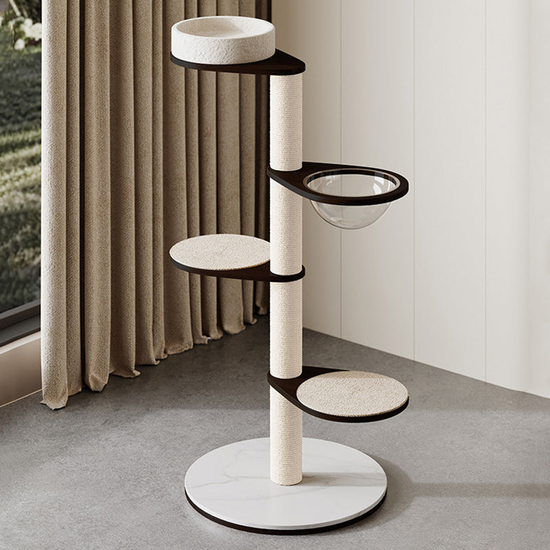 Modern Scandinavian Round Plywood Cat Tree with Stone Slab for Living Room-Orizon Depot