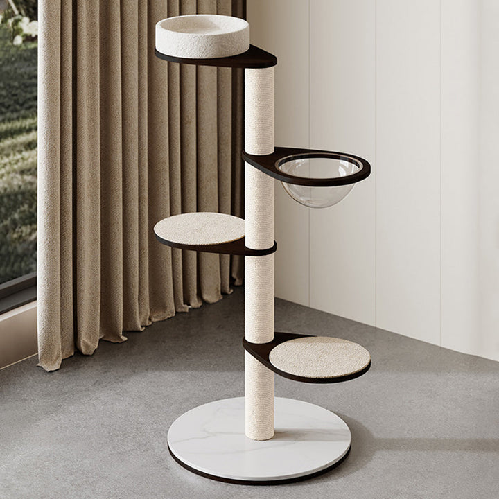 Modern Scandinavian Round Plywood Cat Tree with Stone Slab for Living Room-Orizon Depot