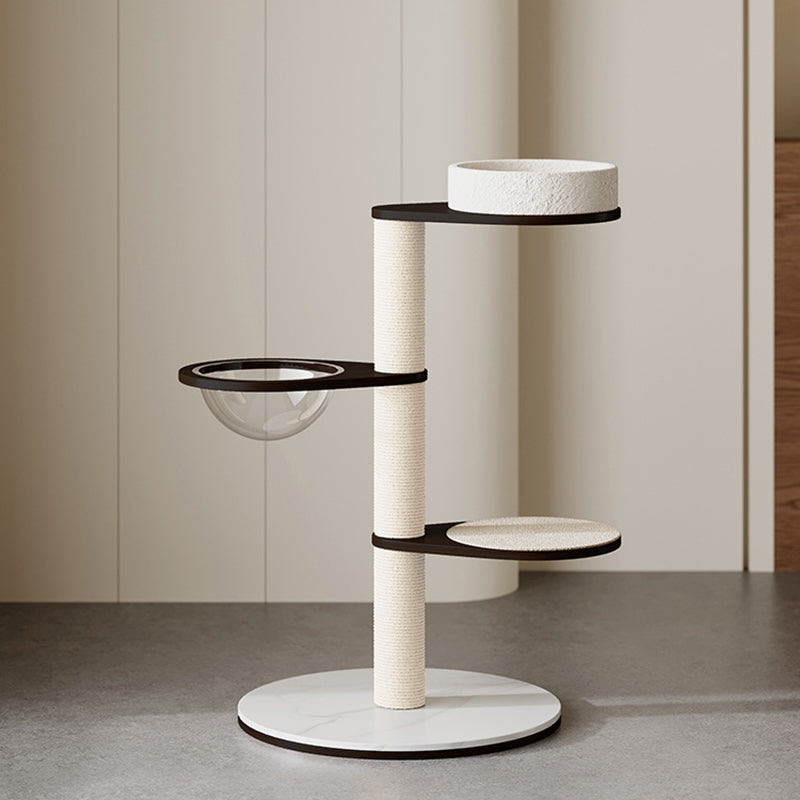 Modern Scandinavian Round Plywood Cat Tree with Stone Slab for Living Room-Orizon Depot