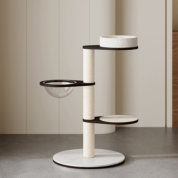 Modern Scandinavian Round Plywood Cat Tree with Stone Slab for Living Room-Orizon Depot