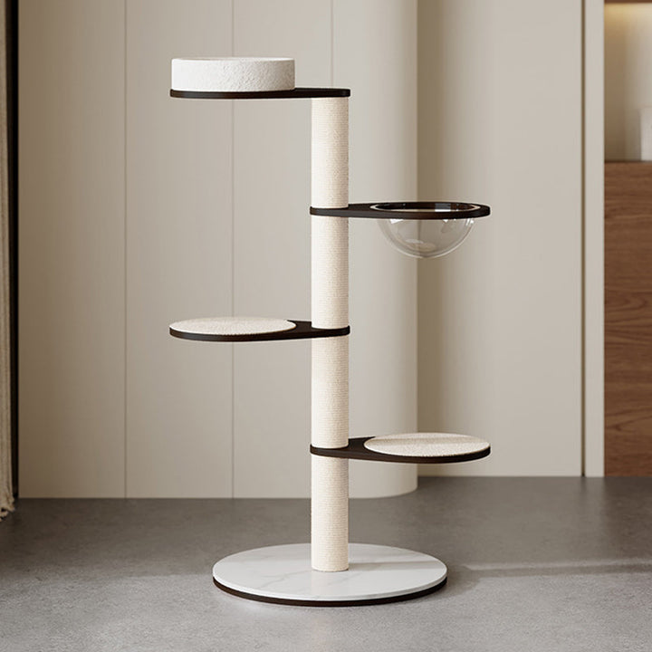 Modern Scandinavian Round Plywood Cat Tree with Stone Slab for Living Room-Orizon Depot