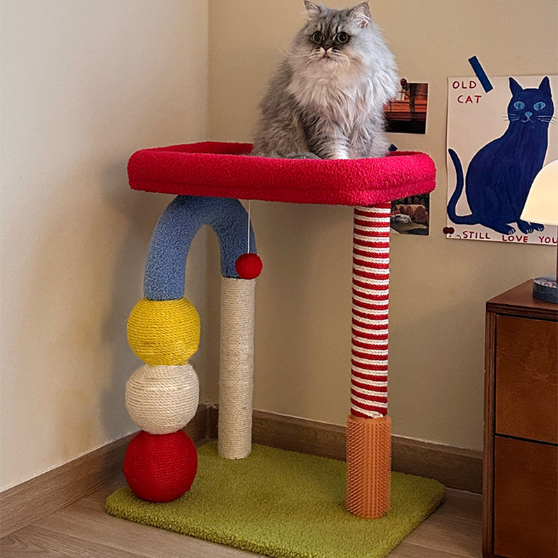 Colorful Multi-Functional Cat Tree with Velvet Fabric for Living Room-Orizon Depot