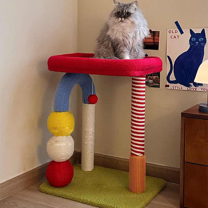 Colorful Multi-Functional Cat Tree with Velvet Fabric for Living Room-Orizon Depot